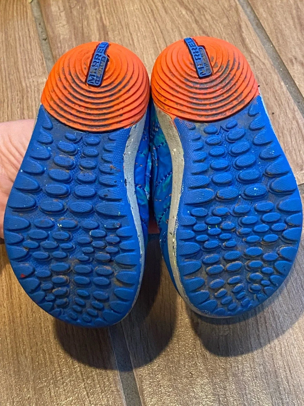 Merrell toddler Hut Moc Bare Steps blue orange moccasin shoes size US 4.5